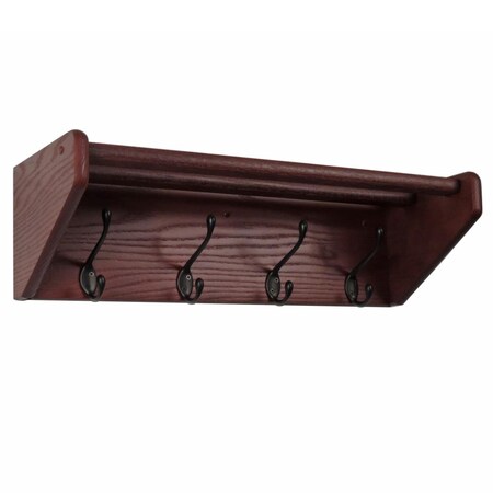 Wooden Mallet 8.5 x 24.75 x 9 in. 4-Hook Shelf Black Hooks, Mahogany 24HCRKMH